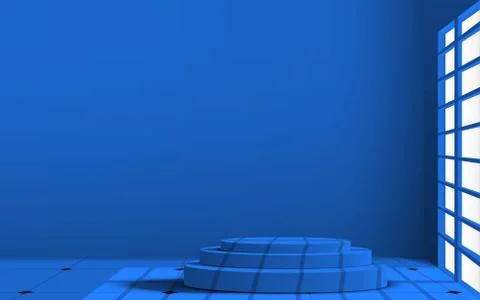 Blue podium with sunlight from windows in the blue room Ilustração Stock