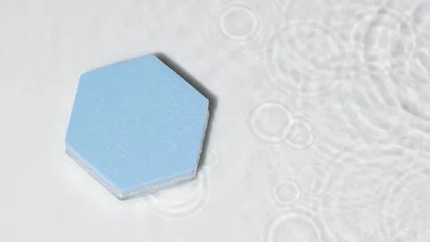 Blue podium top view, rain drops on water surface on grey, product design mockup Stock Footage 197451591