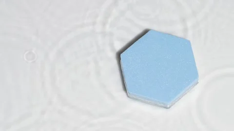 Blue podium top view, rain drops on water surface on grey, product design mockup Stock Footage 199564808
