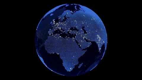 Blue point world globe Americas map with white dot cities on dark background Stock Footage 87306513