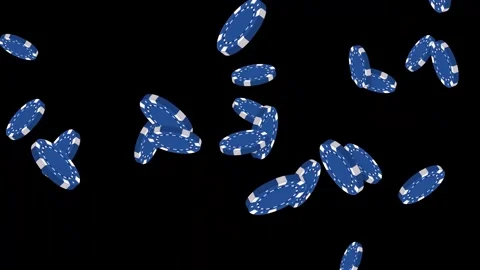 Blue Poker Chips Falling and Bursting Against Black Background Stock Footage 344622146