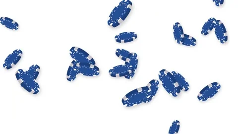 Blue Poker Chips Falling and Bursting on White Background Stock Footage 345120760