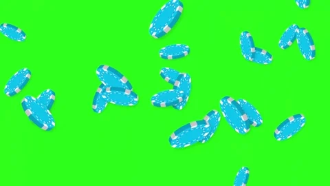 Blue Poker Chips Falling and Bursting on Green Screen Background Stock Footage 345206660