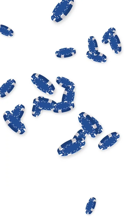 Blue Poker Chips Falling and Bursting on White Background Stock Footage 345294015