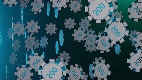 Blue poker chips on gradient background. 3d render. Stockillustratie