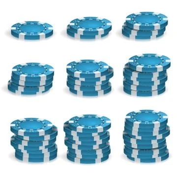 Blue Poker Chips Stacks Vector. 3D Realistic. Round Poker Game Chips Sign Stock Illustration
