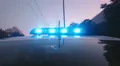Blue police lights flashing on patrol car, emergency vehicle, law enforcement 4k or 4k+ Resolution
