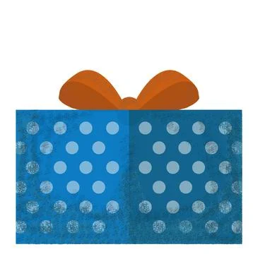Blue polka dot gift with red ribbon Stock Illustration