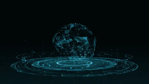 Blue polygon brain logo with particle ring circle rotation and ai technology Stock Footage 256233641