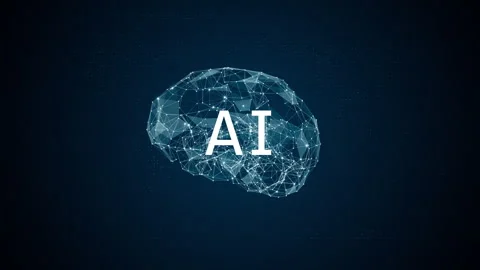 Blue polygon digital brain logo and AI letter with grid line Stock Footage 248074038