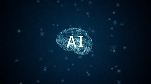 Blue polygon digital brain logo and AI letter with grid line Stock Footage 248074071