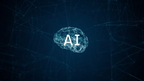 Blue polygon digital brain logo and AI letter with dot and line Stock Footage 248074074