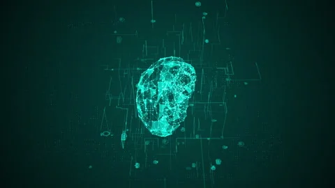 Blue polygon digital brain logo with grid line and ai technology Stock-Footage 248074079