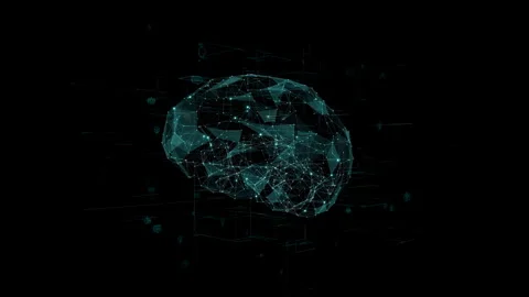 Blue polygon digital brain logo with grid line and ai technology Stock Footage 248074086