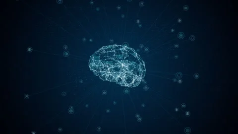 Blue polygon digital brain logo with grid line and ai technology Stock Footage 248074095
