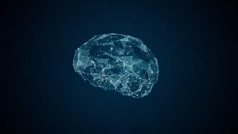 Blue polygon digital brain logo with grid line and ai technology Stock Footage 248074243