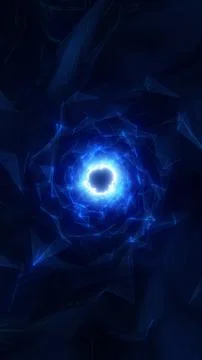 Blue polygon portal with glowing core on dark background, futuristic energy.. Stock Illustration