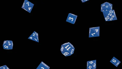 Blue Polyhedral Dice Falling Loop with Alpha Matte Stock Footage 139208669