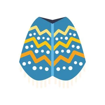 Blue poncho with traditional pattern, featuring yellow stripes and white dots Stock Illustration