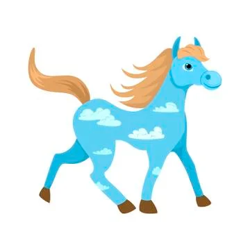 Blue pony with a pattern of the sky on his body. Vector illustration print Stock Illustration