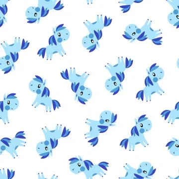 Blue pony pattern on white background Stock Illustration