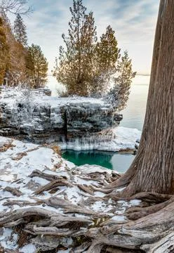 The Blue Pool at Cave Point Stock Photos