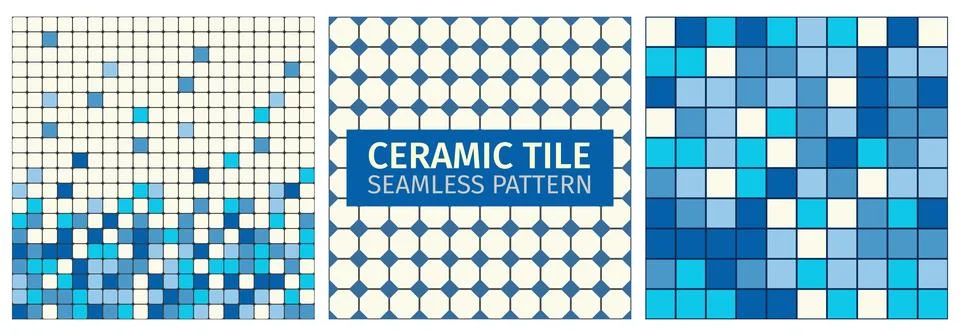 Blue pool ceramic tile pattern set. Modern geometric backgrounds collection. Stock Illustration