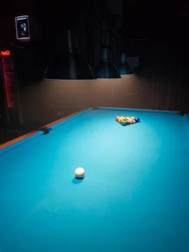 Blue pool table with balls Stock Photos