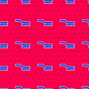 Blue Pool table brush icon isolated seamless pattern on red background. Biliard Stock Illustration