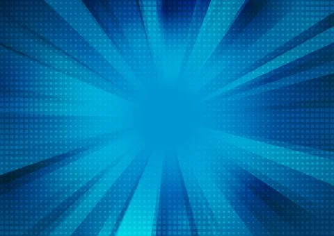 Blue pop art rays abstract geometric background with squares halftone Illustrazione stock