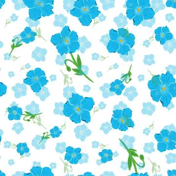 Blue poppies seamless pattern design on white background Stock Illustration