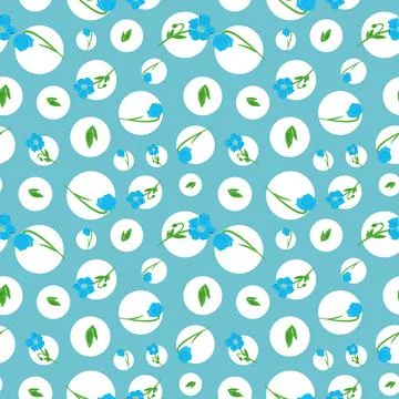 Blue poppies seamless pattern design on circles illustration Stock Illustration