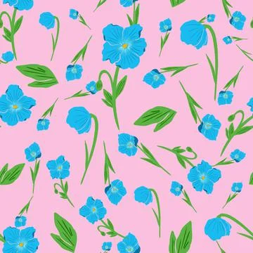 Blue poppy garden vector repeat pattern design Stock Illustration