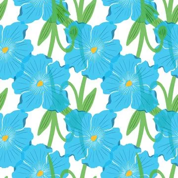 Blue poppy repeat pattern vector background illustration Stock Illustration