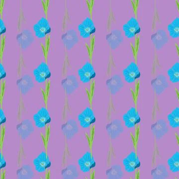 Blue poppy vector repeat pattern on purple background Stock Illustration