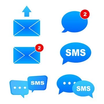 Blue postal envelope icon set with new message marker isolated on white bac.. Stock Illustration