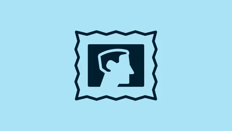 Blue Postal stamp icon isolated on blue background. 4K Video motion graphic Stock Footage 230515034