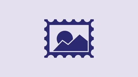 Blue Postal stamp icon isolated on purple background. 4K Video motion graphic Stock Footage 232796282