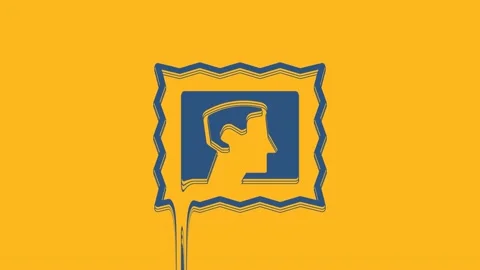 Blue Postal stamp icon isolated on orange background. 4K Video motion graphic Stock Footage 234006315