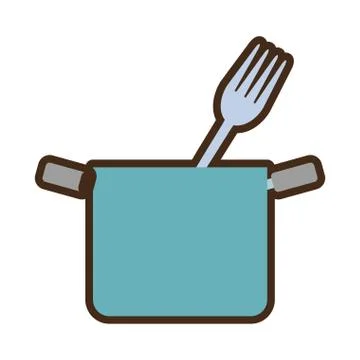 Blue pot with fork cook kitchenware Stock Illustration