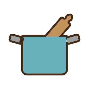 Blue pot rolling pin cook kitchenware Stock Illustration
