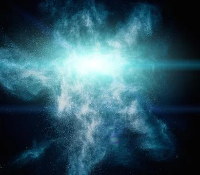 Blue powder exploding isolated on black Stockfoto's