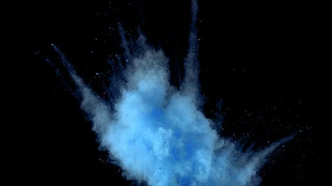 Blue powder explosion on black background. Slow motion with acceleration. Vidéo 122441176