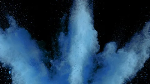 Blue powder explosion on black background. Acceleration in vertical motion Stock Footage 122444426
