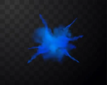 Blue powder explosion or paint dust burst with smoke realistic vector Stock Illustration