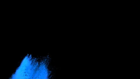 Blue powder explosion in slow motion movement with acceleration from left corner Stock Footage 122489905