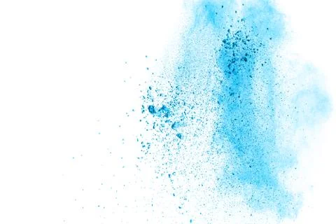 Blue powder explosion on white background. Stock Photos