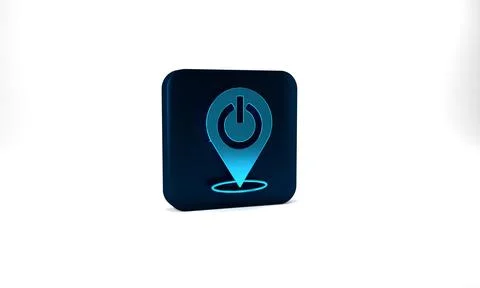 Blue Power button icon isolated on grey background. Start sign. Blue square 스톡 일러스트