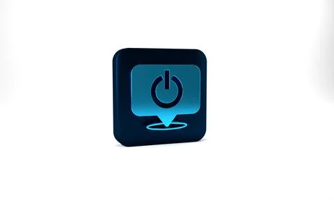 Blue Power button icon isolated on grey background. Start sign. Blue square Stock Illustration