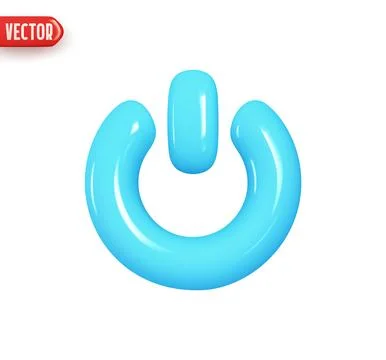 Blue power button. Turn off and on button. Realistic 3d design element In pla Ilustração Stock